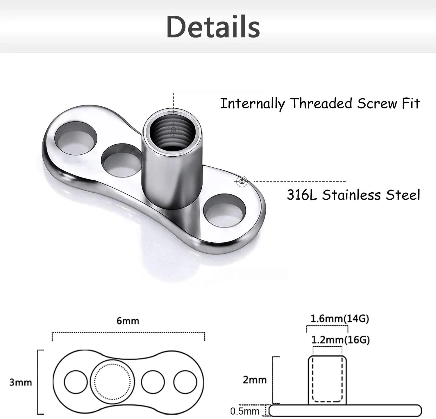 ZS 16G Dermal Piercing Jewelry Surgical Steel Diamond Tops for Men Women Surface Piercing Jewelry Tops Black Gold Microdermal Piercing Jewelry