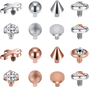 ZS 16G Dermal Piercing Jewelry Surgical Steel Diamond Tops for Men Women Surface Piercing Jewelry Tops Black Gold Microdermal Piercing Jewelry
